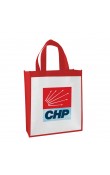 CHP logolu beyaz kırmızı biyeli 25x35 cm körüklü el saplı nonwoven elyaf promosyon çanta